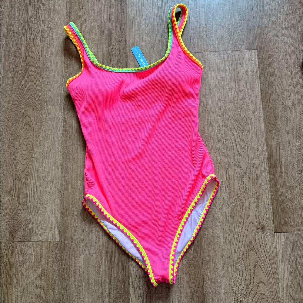 Popvil New Pink One Piece Swimsuit M Adjustable Straps Colorful Trim Lined